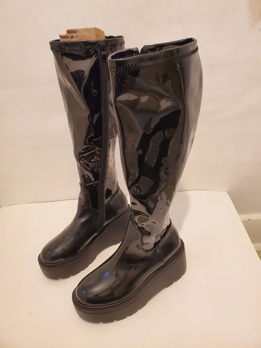 Women’s Black Patent Knee-High Platform Boots